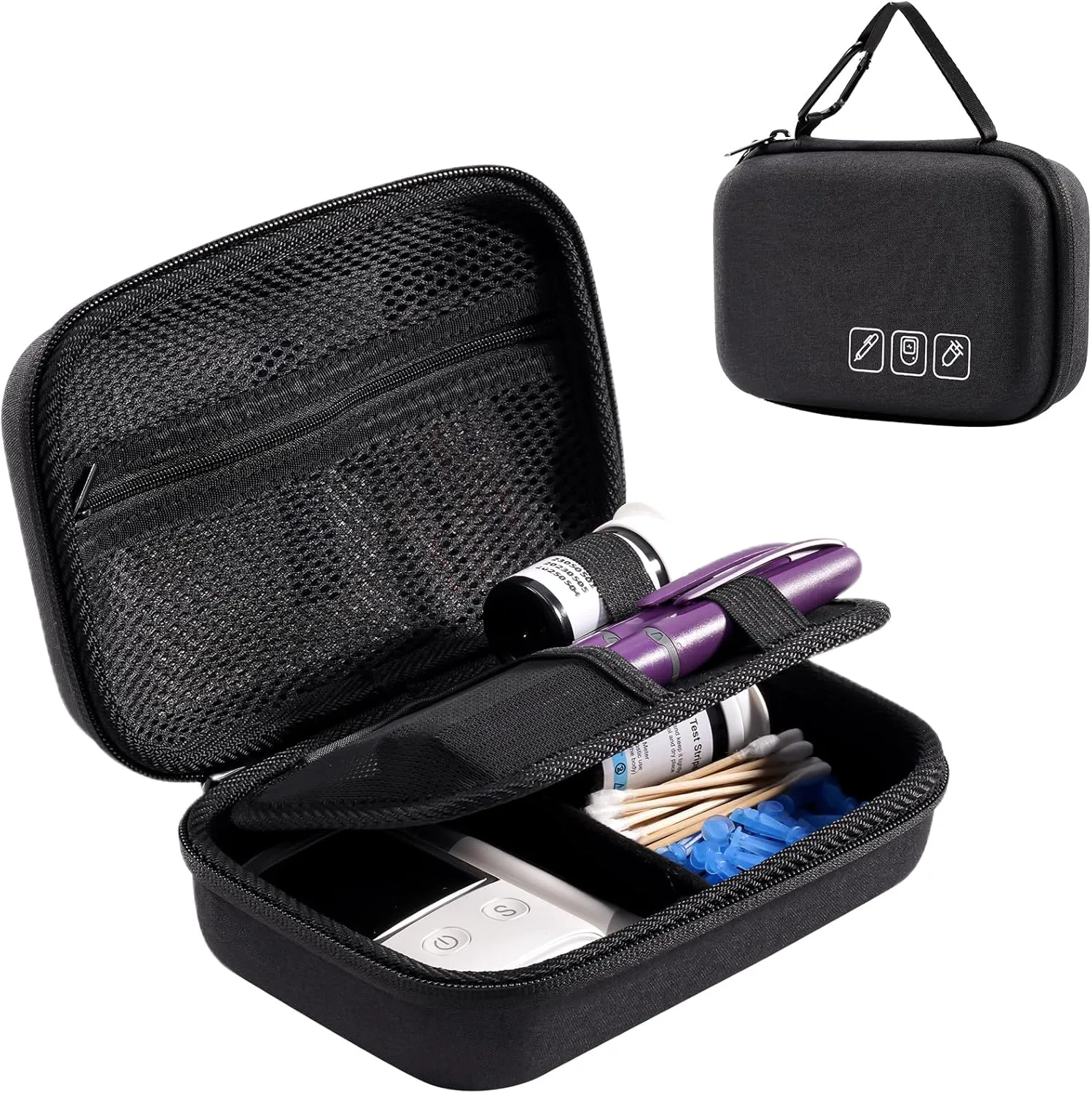 ProCase Diabetic Supplies Hard Travel Case, Diabetes Storage Bag for Glucose Meter, Insulin Pen, Blood Sugar Test Strips, Syringe, Needles and More Kits, Diabetic Care Kits Organizer Holder -Black