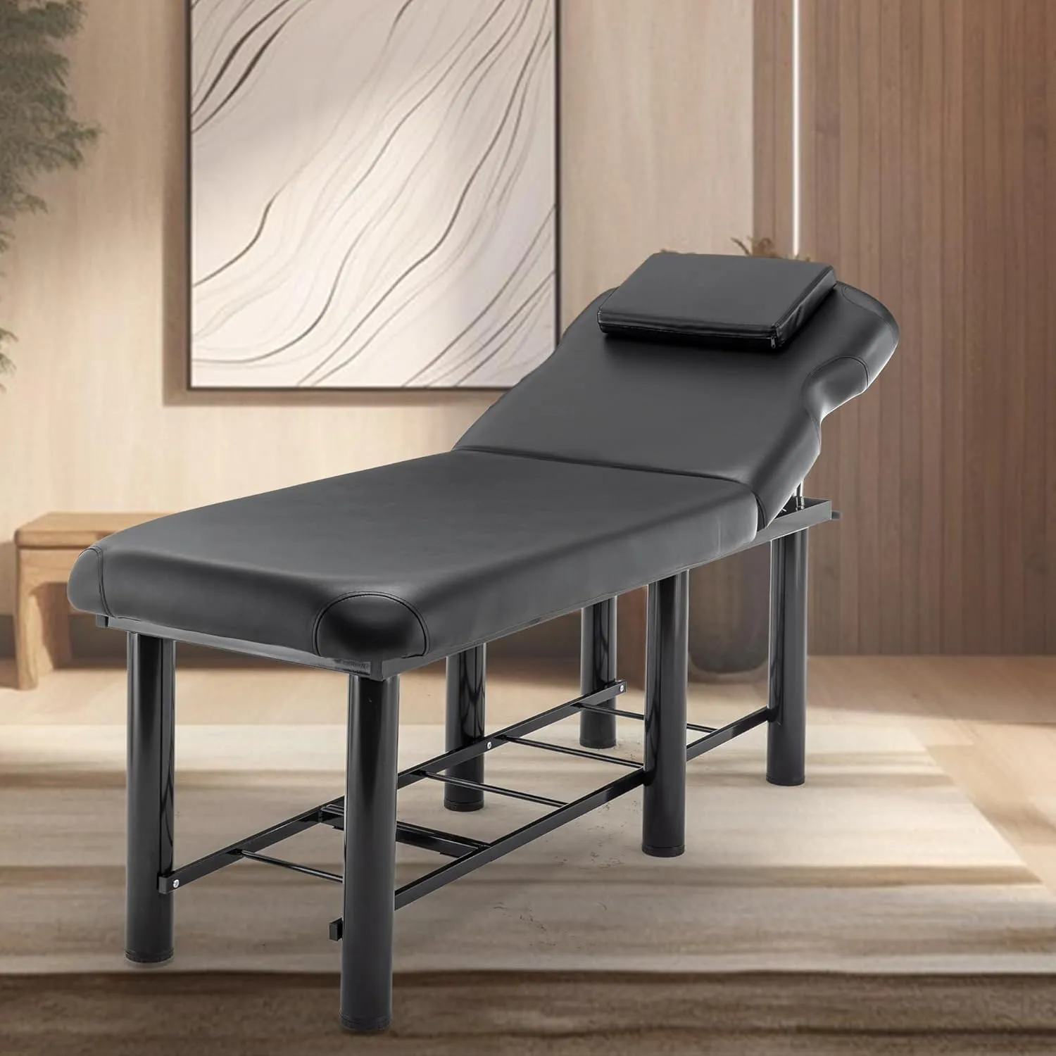 Professioanl Massage Table w/Adjustable Backrest for Treatment Table Spa Facial Bed Barber Beauty Equipment, Metal Frame PU Leather, Removable Headrest Salon Bed, Black