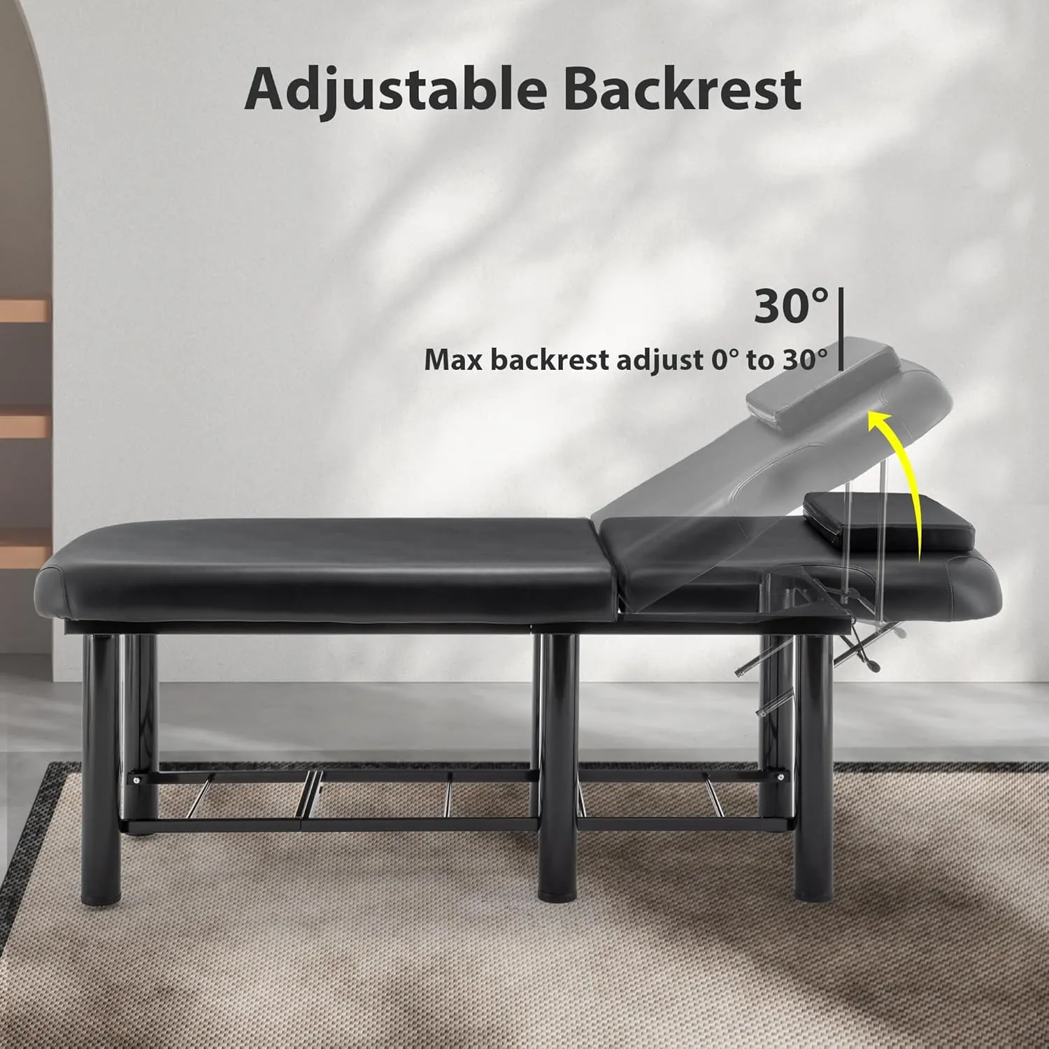 Professioanl Massage Table w/Adjustable Backrest for Treatment Table Spa Facial Bed Barber Beauty Equipment, Metal Frame PU Leather, Removable Headrest Salon Bed, Black