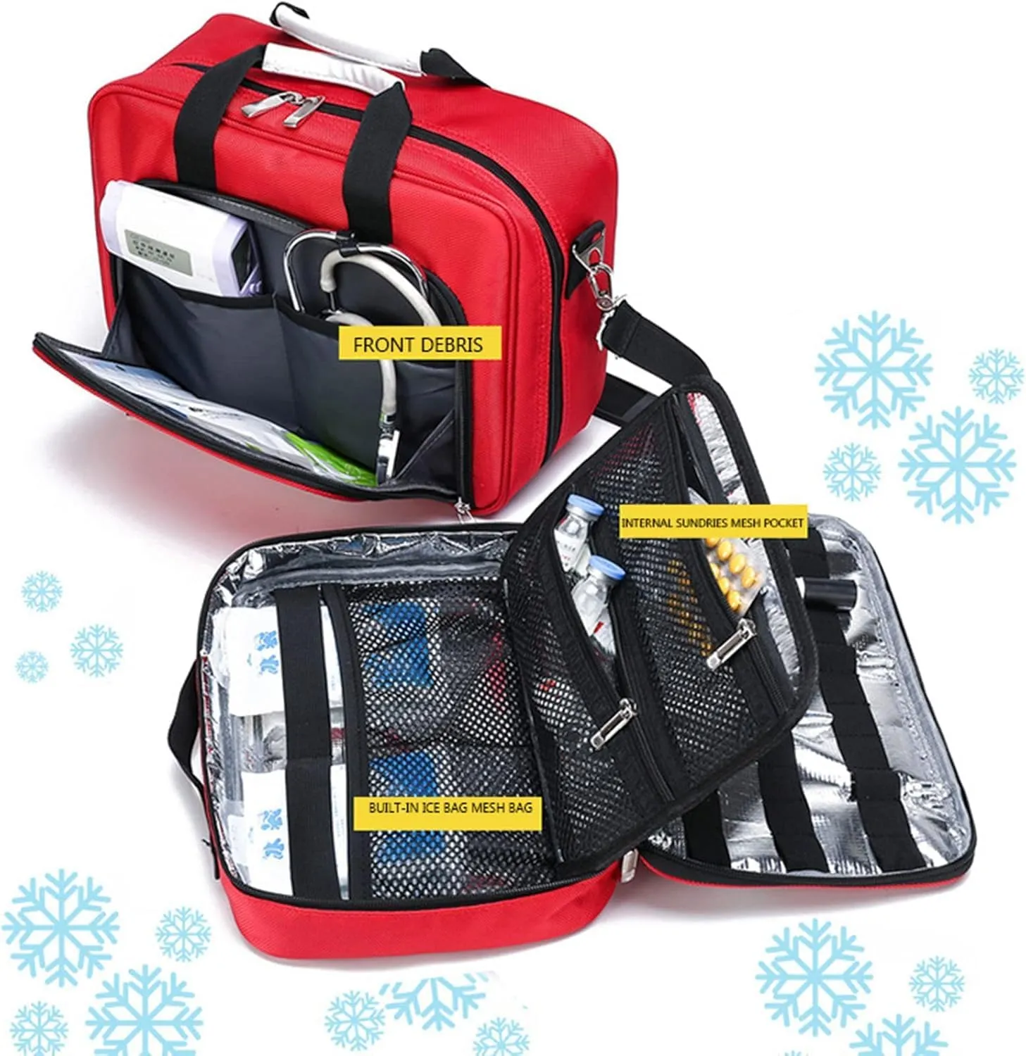 Professional Empty First Responder Bag Emergency Shoulder Bag Empty, Trauma First Aid Kits Storage Bag (Bag Only)(Red)
