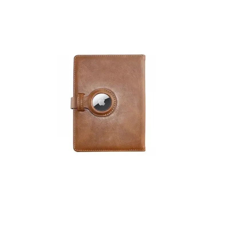 PU Leather Travel Passport & Card Holder with a Slot For AirTag - Brown