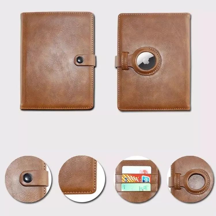 PU Leather Travel Passport & Card Holder with a Slot For AirTag - Brown