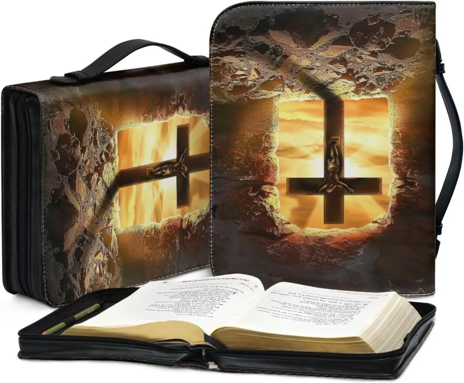 PU Print Bible Case foe Men, Bible Bag,Bible Holder, Bible Bags, Study Bible Cases, Bible Covers for Women, Covers for Bible, Bible Cover Case, Cross,2XL