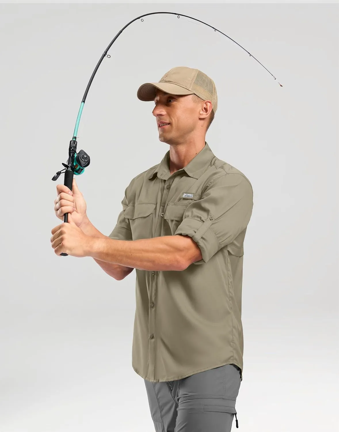 Pudolla Men's Sun Protection Fishing Shirt Lightweight Long Sleeve UPF 50  Hiking Shirt for Men Outdoor Travel with Pockets