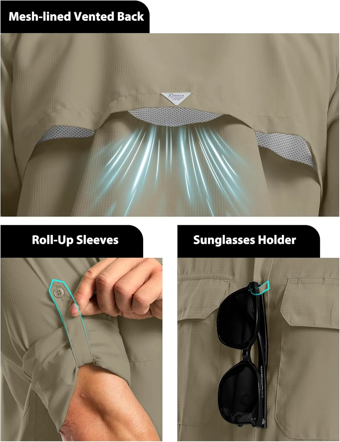 Pudolla Men's Sun Protection Fishing Shirt Lightweight Long Sleeve UPF 50  Hiking Shirt for Men Outdoor Travel with Pockets