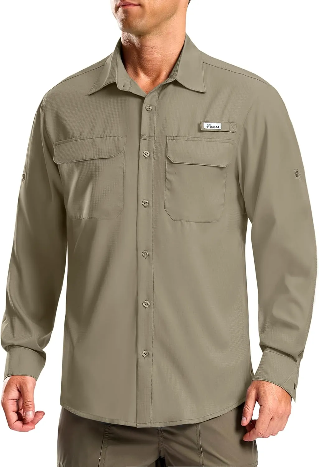 Pudolla Men's Sun Protection Fishing Shirt Lightweight Long Sleeve UPF 50  Hiking Shirt for Men Outdoor Travel with Pockets