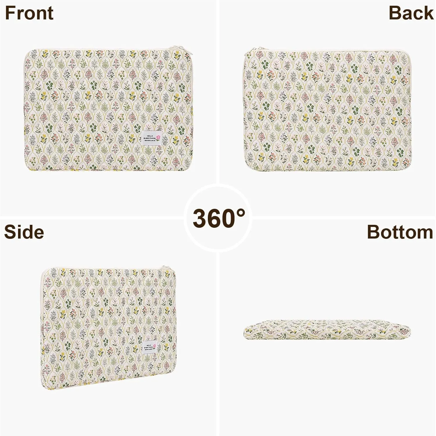 Puffy Laptop Sleeve Case Cute Computer Bag, 14 Inch Flower Printed Quilted Laptop Carrying Cases, Protective Floral Soft Padded Cover Accessories, Compatible with 14" Notebook