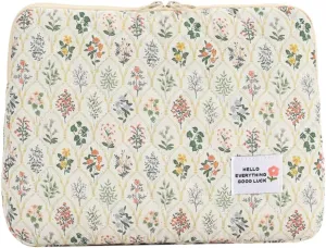 Puffy Laptop Sleeve Case Cute Computer Bag, 14 Inch Flower Printed Quilted Laptop Carrying Cases, Protective Floral Soft Padded Cover Accessories, Compatible with 14" Notebook