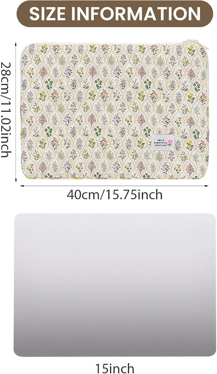Puffy Laptop Sleeve Case Cute Computer Bag, 14 Inch Flower Printed Quilted Laptop Carrying Cases, Protective Floral Soft Padded Cover Accessories, Compatible with 14" Notebook