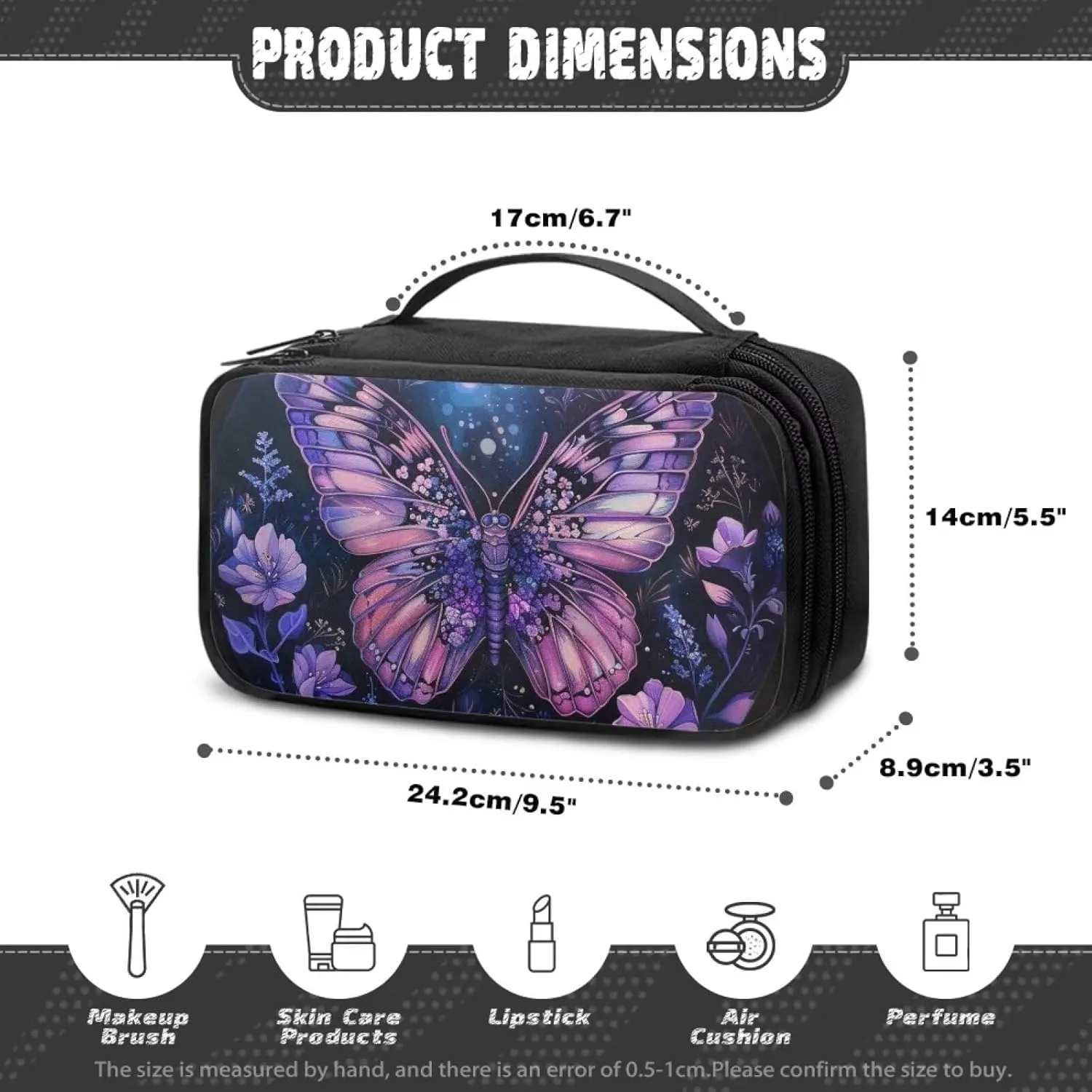 Purple Butterfly Makeup Bag Womens Toiletry Bags for Traveling Makeup Bag Womens Makeup Bags Lightweight Makeup Artist Organizer Bag Comfort,Softness,Water-Resistant