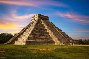 Pyramid Backdrop Sunset Sunrise Ancient Mayan Ruins Photography Background View Wonder of The World Mexico Culture Historical Building Backdrop Maya Travel Background Decorations Props 7x5ft