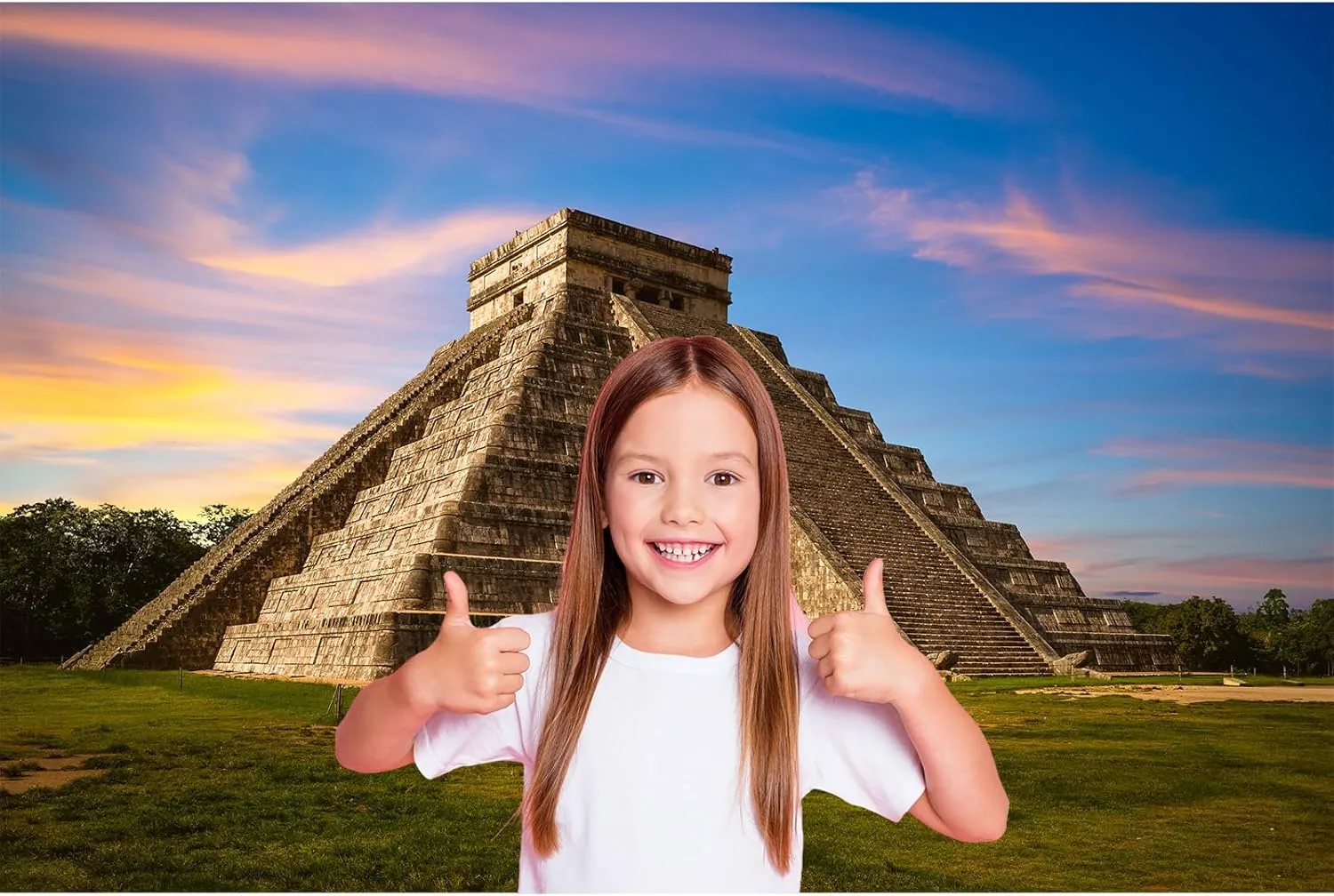 Pyramid Backdrop Sunset Sunrise Ancient Mayan Ruins Photography Background View Wonder of The World Mexico Culture Historical Building Backdrop Maya Travel Background Decorations Props 7x5ft
