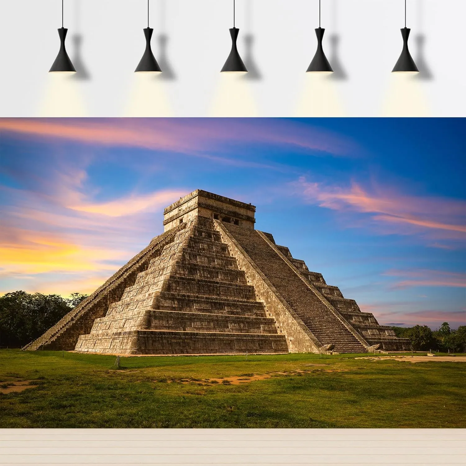Pyramid Backdrop Sunset Sunrise Ancient Mayan Ruins Photography Background View Wonder of The World Mexico Culture Historical Building Backdrop Maya Travel Background Decorations Props 7x5ft