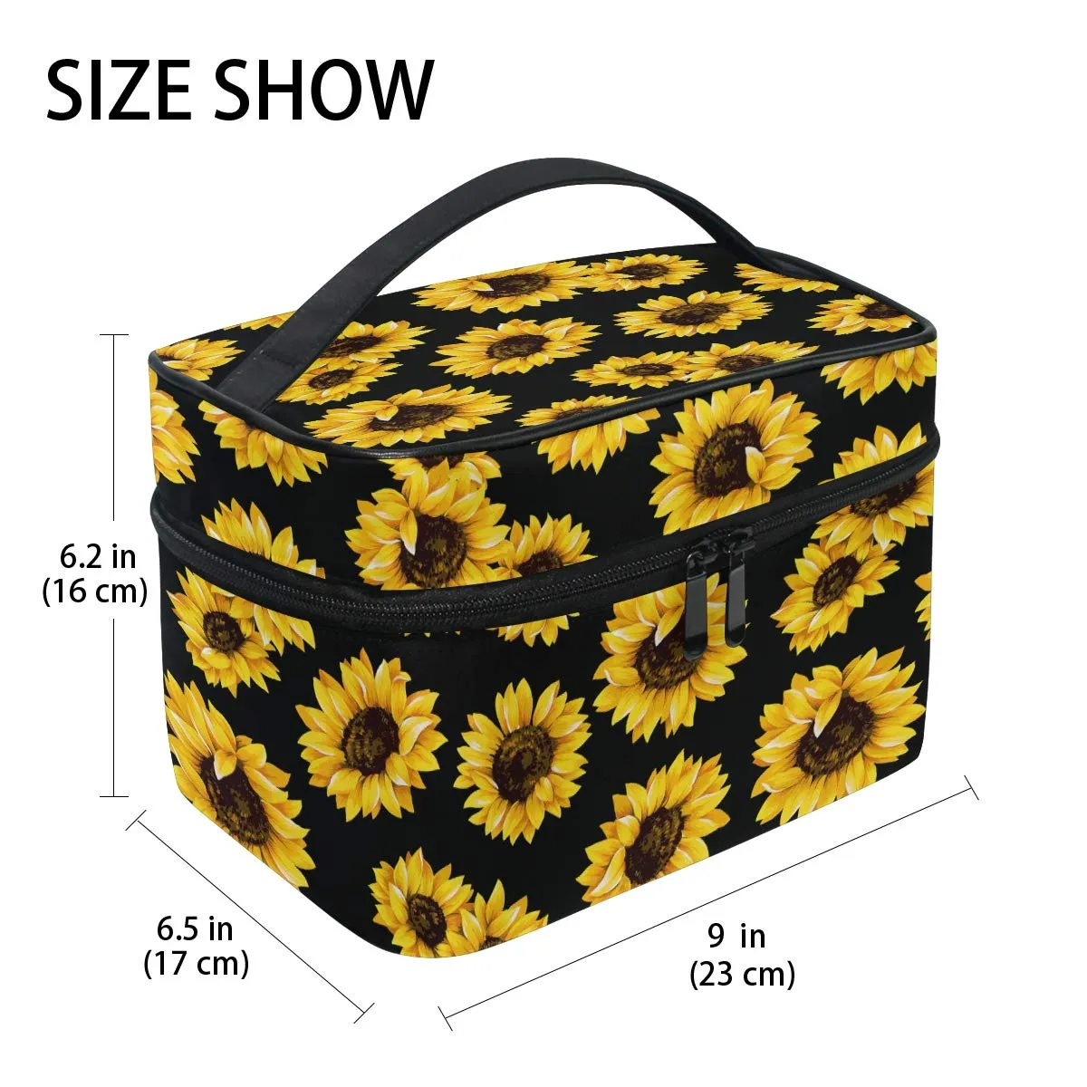 Qilmy Sunflower Makeup Bag Train Case Travel Cosmetic Brush Bag Toiletry Organizer for Women Girls