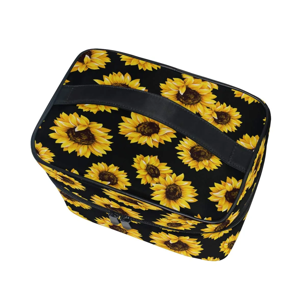 Qilmy Sunflower Makeup Bag Train Case Travel Cosmetic Brush Bag Toiletry Organizer for Women Girls