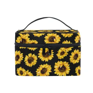 Qilmy Sunflower Makeup Bag Train Case Travel Cosmetic Brush Bag Toiletry Organizer for Women Girls
