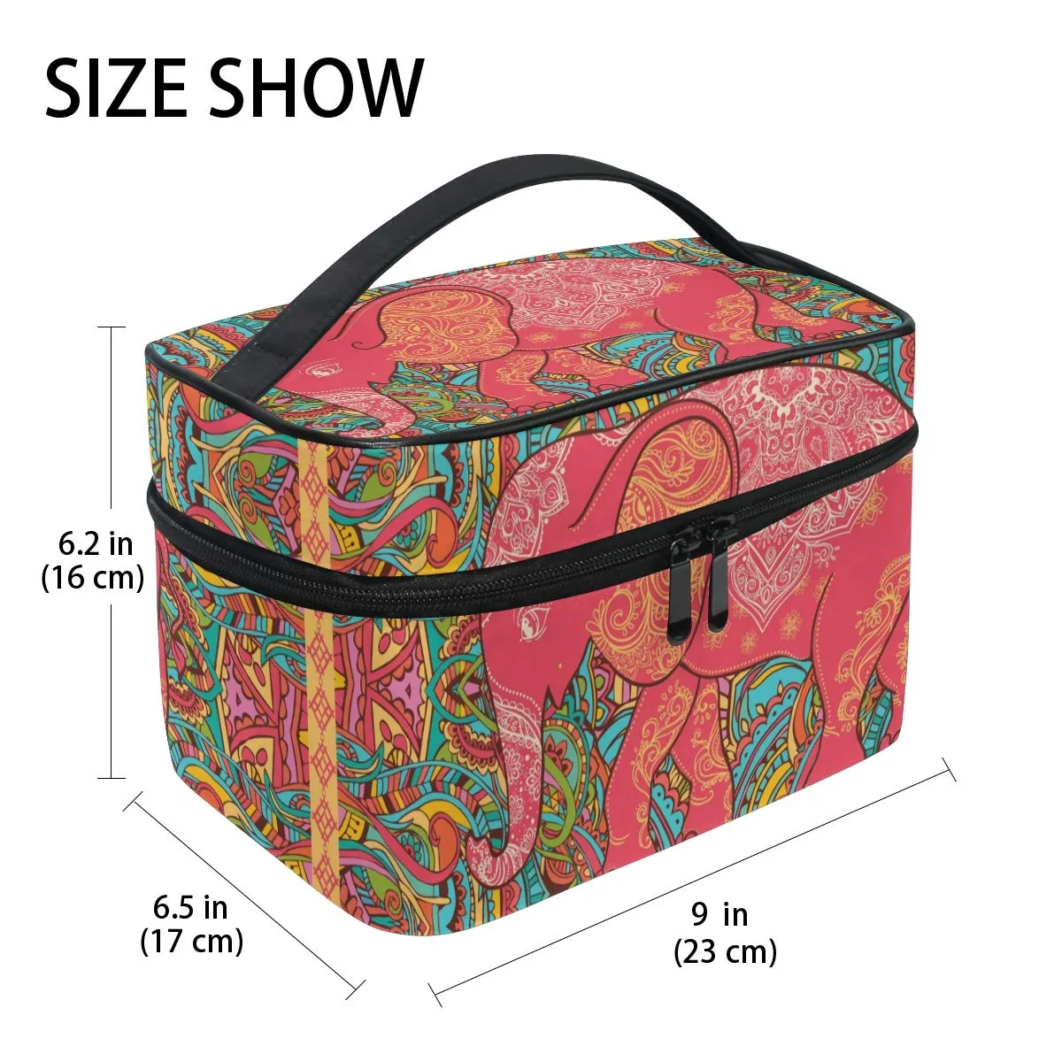 Qilmy Vintage Elephant Makeup Bag Train Case Travel Cosmetic Brush Bag Toiletry Organizer for Women Girls