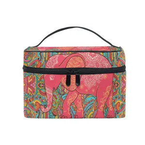 Qilmy Vintage Elephant Makeup Bag Train Case Travel Cosmetic Brush Bag Toiletry Organizer for Women Girls