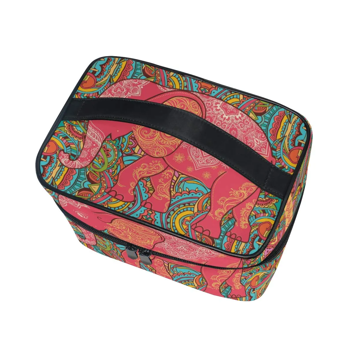 Qilmy Vintage Elephant Makeup Bag Train Case Travel Cosmetic Brush Bag Toiletry Organizer for Women Girls