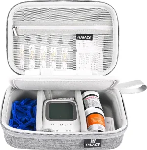 RAIACE Hard Storage Case for Diabetic Supplies, Bag fit for Glucose Meter, Insulin Pen, Glucose Monitor, Blood Sugar Test Strips,Lancets,. (for sale is case only)- Gray