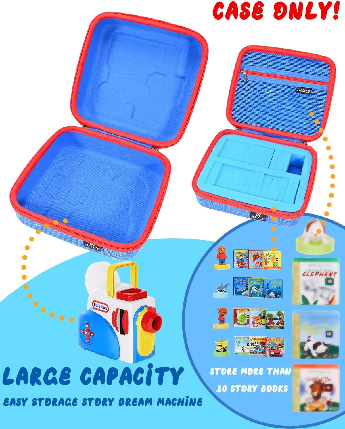 RAIACE Hard Travel Case Compatible with Little Tikes for Story Dream Machine Books Starter Set, Travel Storage Hard Bag.(Case Only!) - Blue