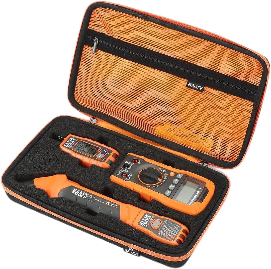 RAIACE Hard Travel Storage Case Compatible with Klein Tools ET310 AC Circuit Breaker, Finder & 80041 Outlet Repair Tool Kit & RT250 GFCI Receptacle Tester. Home Tester Kit Bag. (case only) - Orange