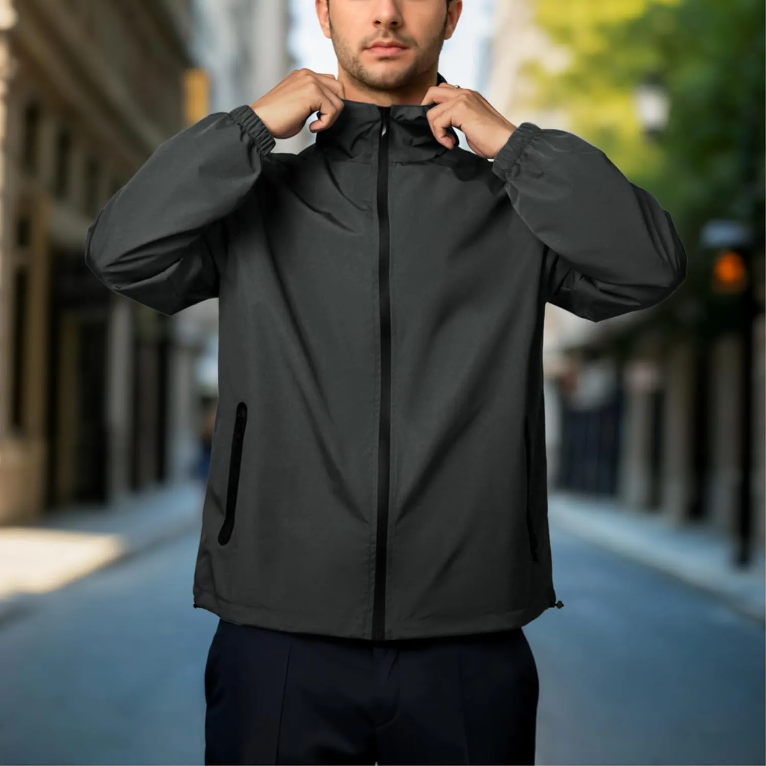 Rain Jacket Men Waterproof Windbreaker Lightweight Hooded Casual Coat for Daily Hiking Cycling Coat