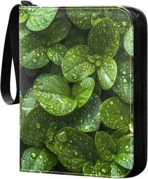 Raindrops on Leaves Card Binder 4 Pocket Trading Card Album Fits 400 Sports/Game Cards, PU Cover 3 Ring Card Collection with 50 Removable Sleeves