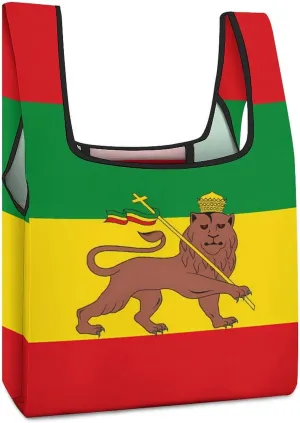 Rastafari Lion Flag Novelty Reusable Grocery Bag Fold-able Shopping Bags Washable Tote Lightweight Storage Pouch with Handle