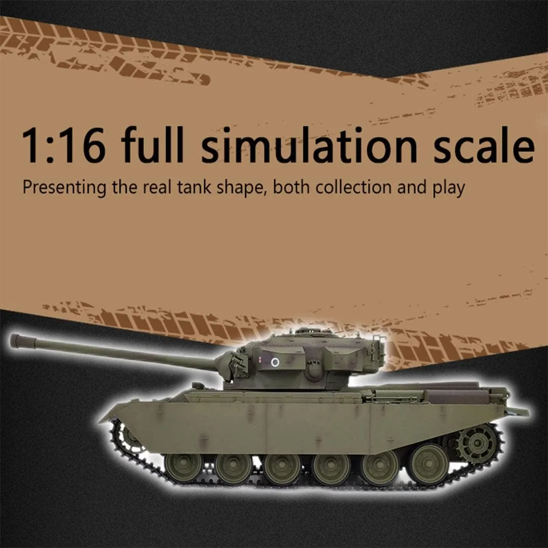 RC Military Tank Model, 1/16 2.4G RC British Centurion MK5 Main Battle Tank Model Vehicle Model Toys with Lights Sounds (Basic Version)