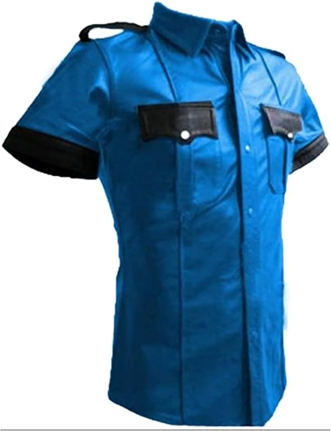 Real Leather Mens Cow Sheep Leather Police Real Uniform Shirt BLUF Gay Mans Shirt Hot Lamb Leather