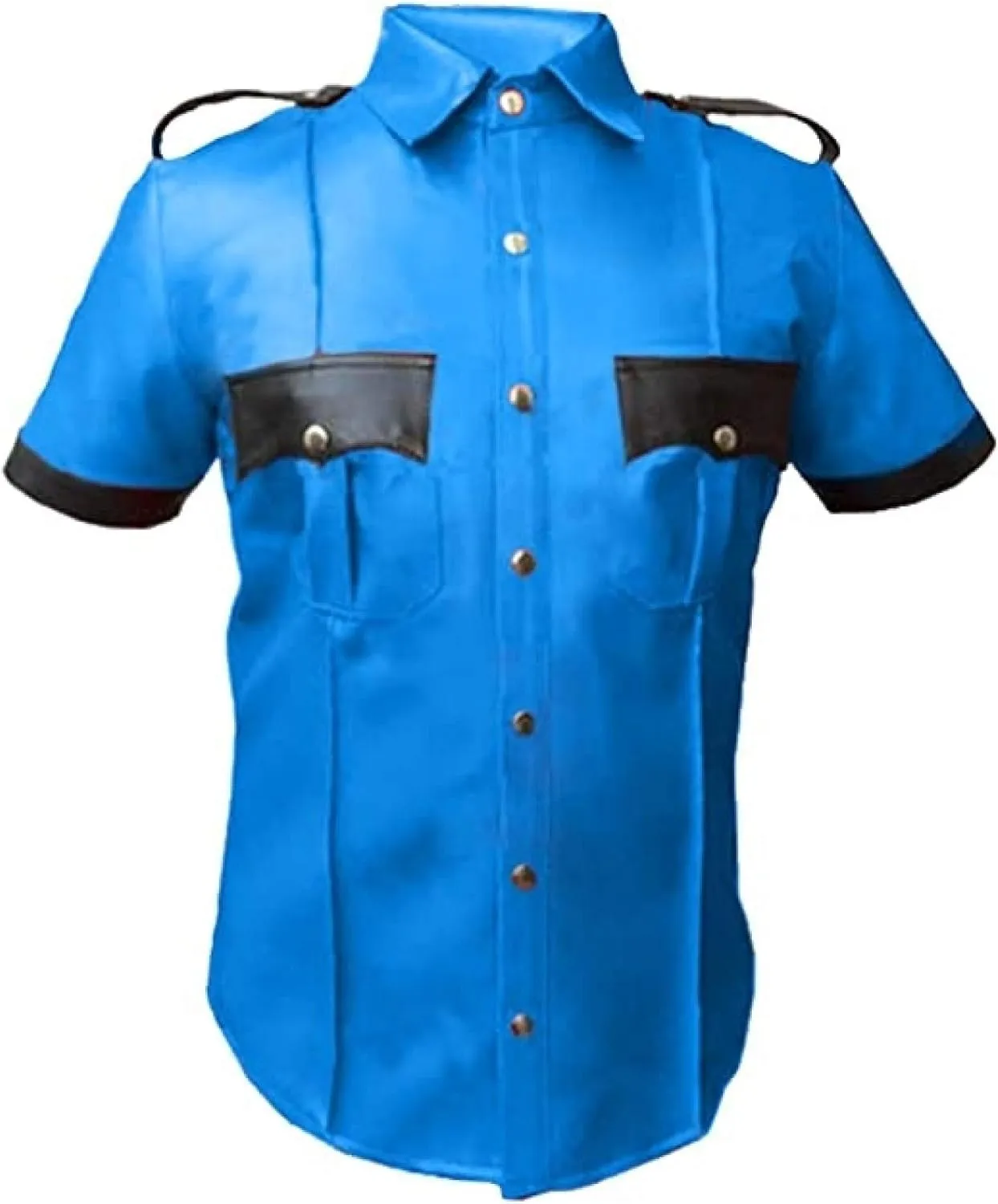 Real Leather Mens Cow Sheep Leather Police Real Uniform Shirt BLUF Gay Mans Shirt Hot Lamb Leather
