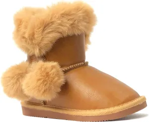 REDVOLUTION Kids Boots Toddler Girls Cute Butterfly Bow | PomPom PU leather Boot (Toddler/Small Kid)