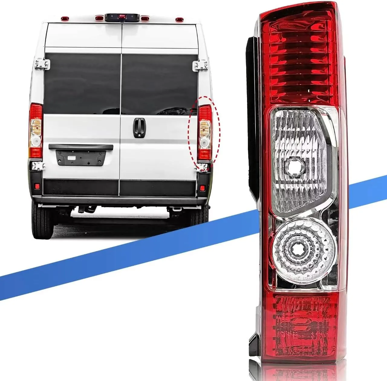Replacement Right Side Tail Light Without Circuit for Ram ProMaster 1500 2500 3500 for 2010-2023, w/o Bulbs harness, Work Van Rear Lamp for 4725946AB RH