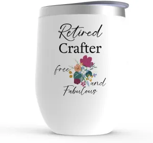 Retirement Gifts for Crafter - Leather Jewelry Woodcrater Lenscrafter Manager - Stemless Steel Insulated Wine Tumbler with Lid 12oz - Retired Free Fabulous