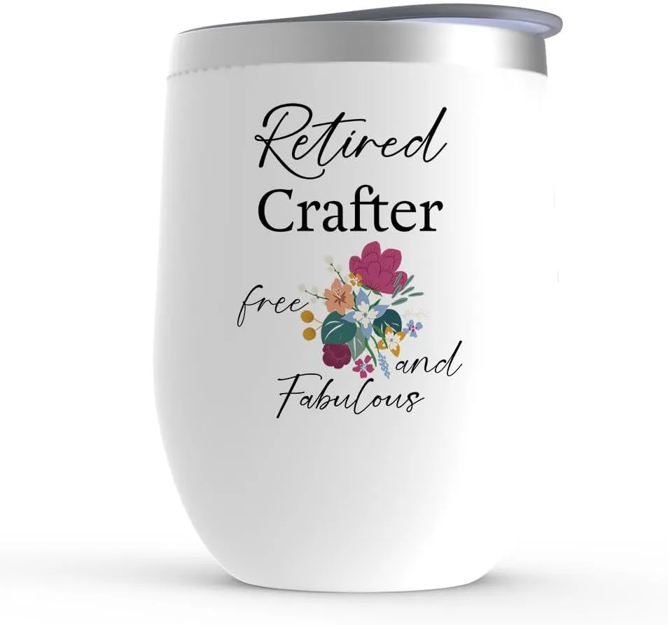 Retirement Gifts for Crafter - Leather Jewelry Woodcrater Lenscrafter Manager - Stemless Steel Insulated Wine Tumbler with Lid 12oz - Retired Free Fabulous