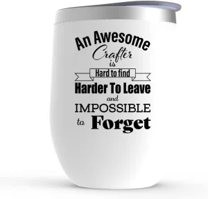 Retirement Gifts for Crafter Wine Tumbler - Thank You Appreciation - Leather Jewelry Woodcrater Lenscrafter Manager - Glass with Lid Stemless Stainless Steel 12 oz