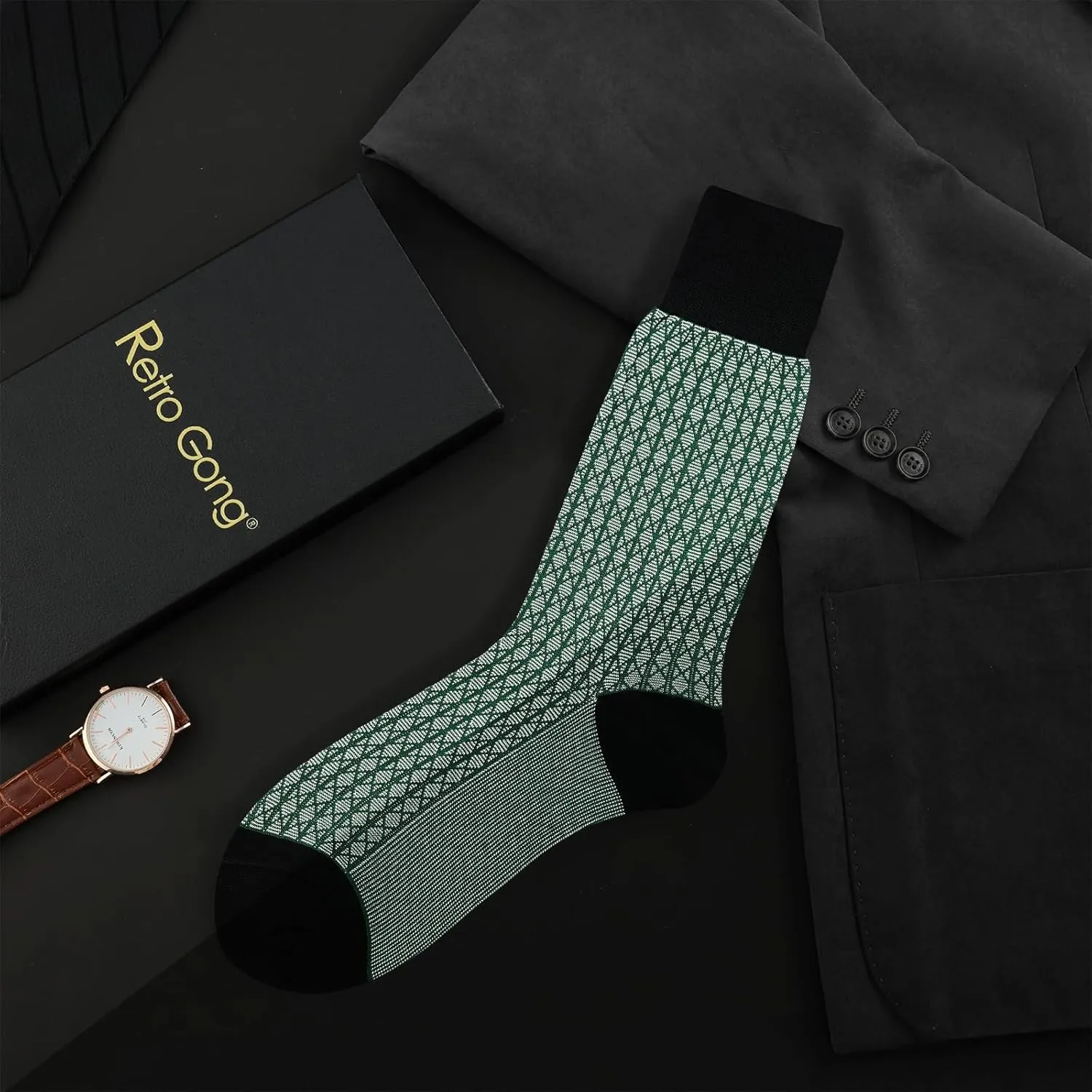 Retro Gong Men's Dress Socks Premium Mercerized Cotton Business Formal Sock, Gift for Entrepreneurs Admin Professionals Day