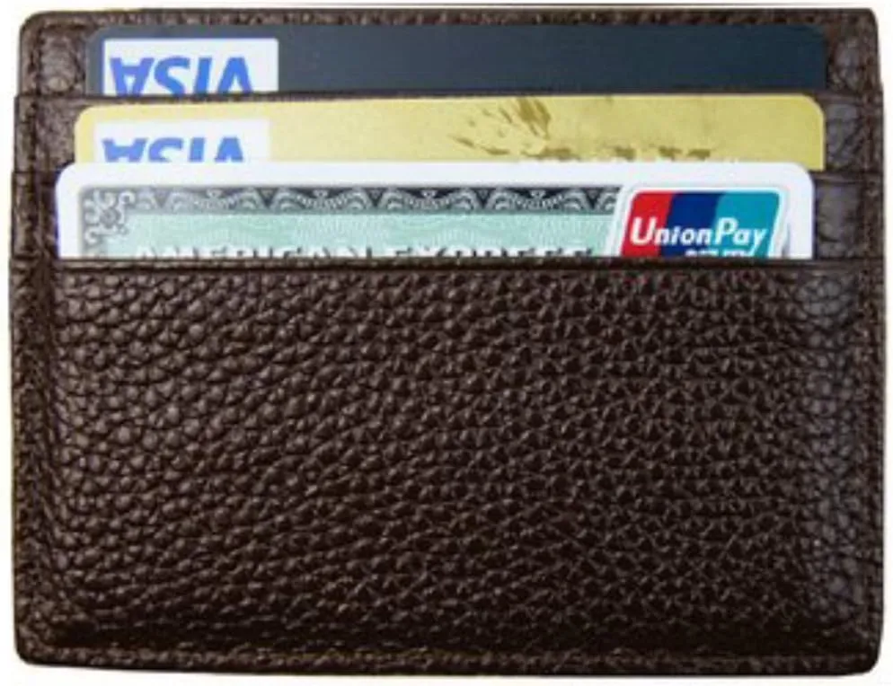 RFID Protect Slim Minimalist Pocket Leather Wallet Card Holder - Brown