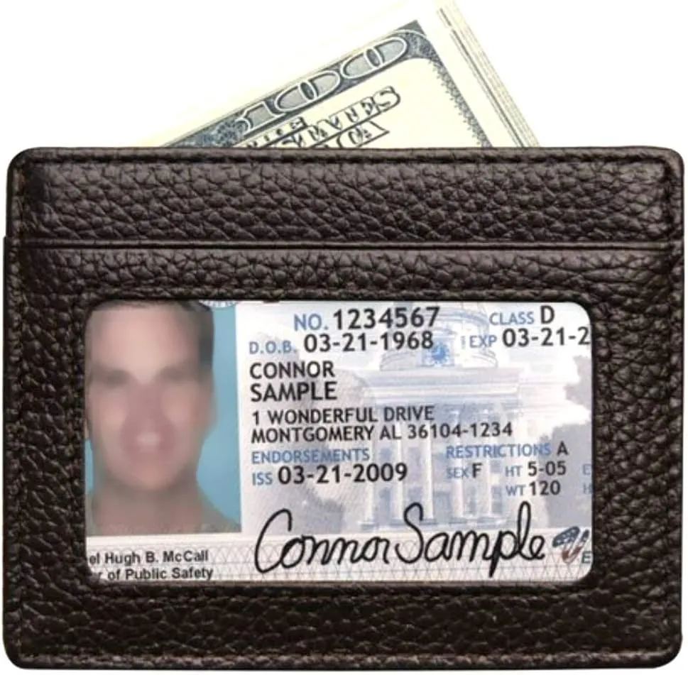 RFID Protect Slim Minimalist Pocket Leather Wallet Card Holder - Brown