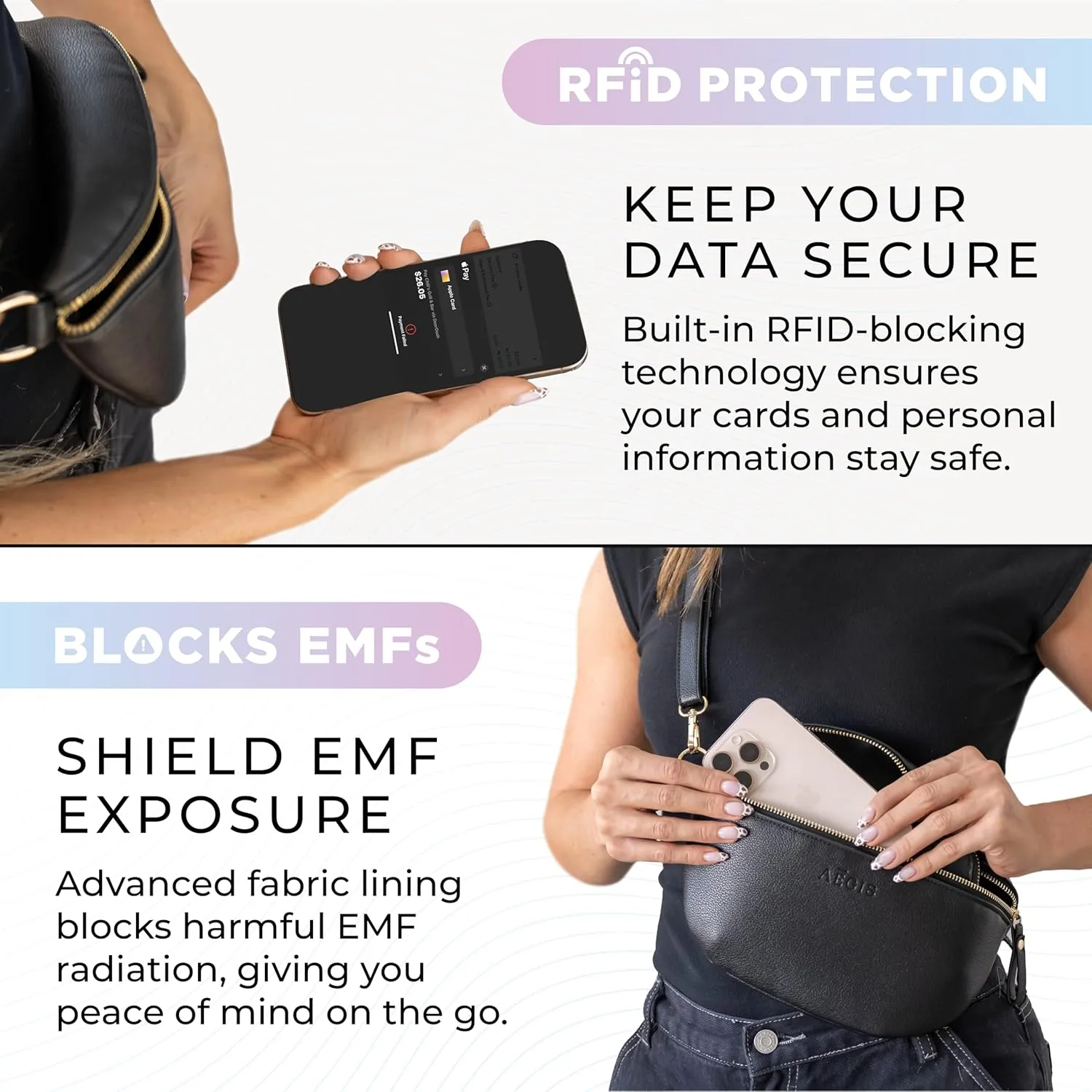 RFID Sling Bag for Women Anti-Theft E M F Crossbody Bag, Vegan Leather