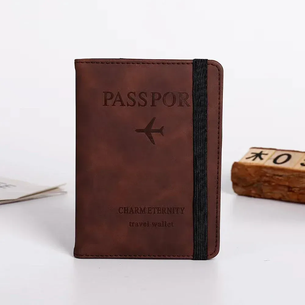 RFID Vintage Business Passport Holder – Multi-Function PU Leather Travel Wallet for Men and Women