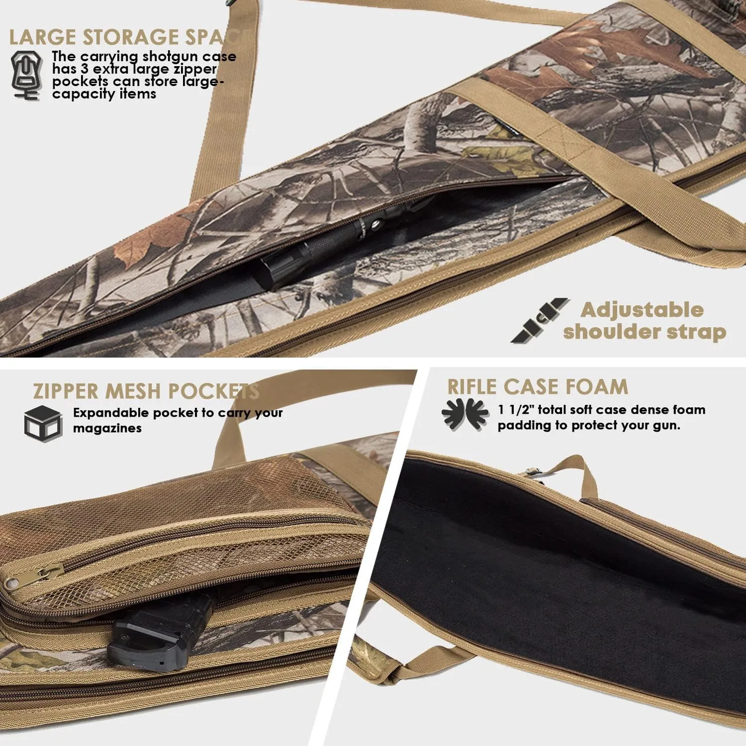 Rifle Case Soft Shotgun Cases - Water Resistant Gun Carry Bag for Scoped Rifles with 3 Accessory Pockets Adjustable Shoulder Strap Available Length in 46 52 Inch