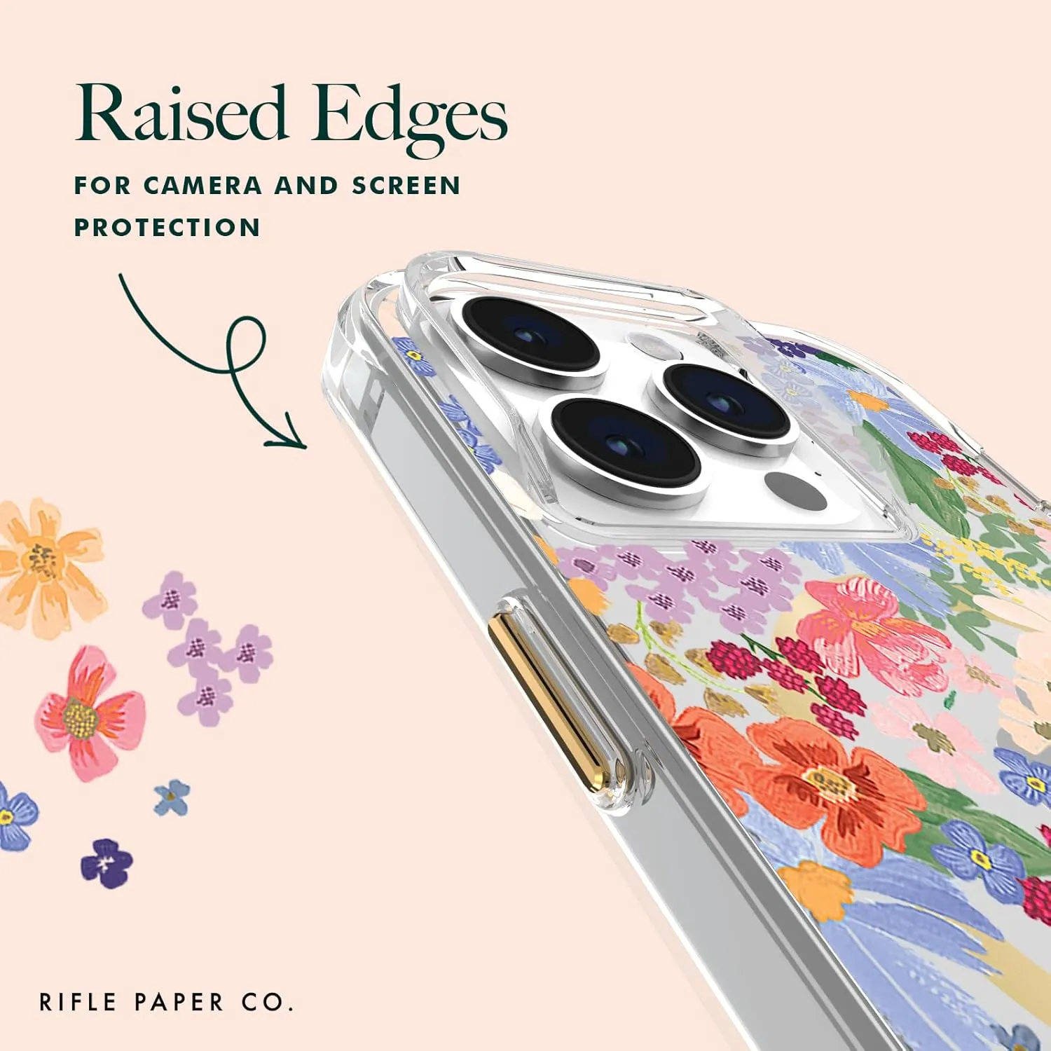 Rifle Paper Co. iPhone 15 Pro Case [Compatible with MagSafe] [12ft Drop Protection] Cute iPhone Case 6.1" with Floral Pattern, Anti-Scratch Tech, Shockproof Material, Slim Fit - Margaux