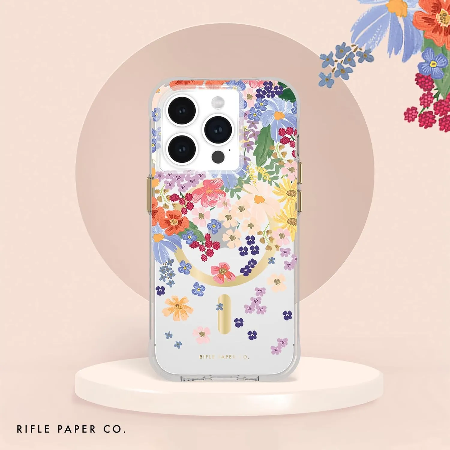 Rifle Paper Co. iPhone 15 Pro Case [Compatible with MagSafe] [12ft Drop Protection] Cute iPhone Case 6.1" with Floral Pattern, Anti-Scratch Tech, Shockproof Material, Slim Fit - Margaux