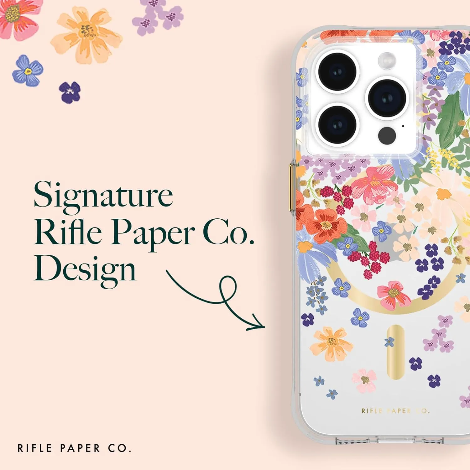 Rifle Paper Co. iPhone 15 Pro Case [Compatible with MagSafe] [12ft Drop Protection] Cute iPhone Case 6.1" with Floral Pattern, Anti-Scratch Tech, Shockproof Material, Slim Fit - Margaux