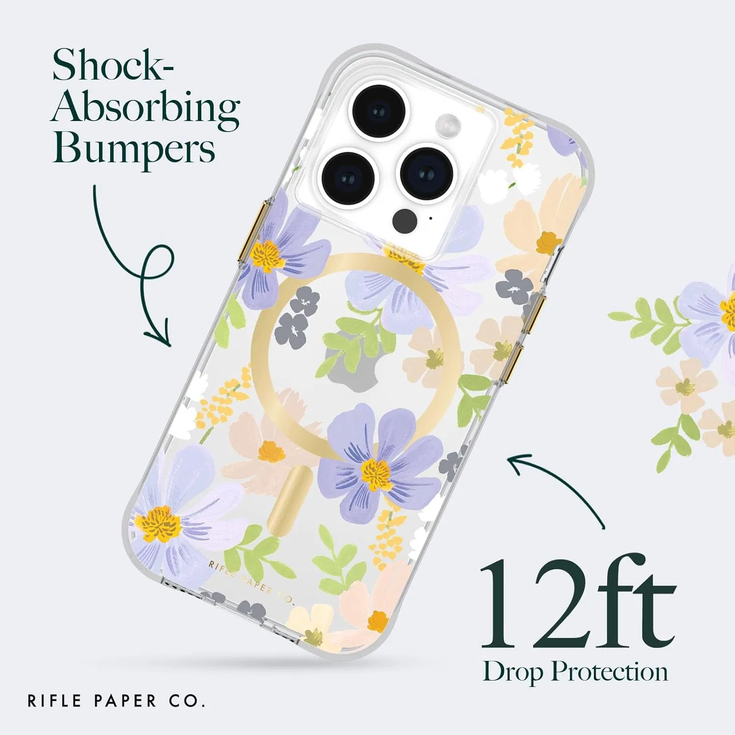 Rifle Paper Co. iPhone 15 Pro Case [Compatible with MagSafe] [12ft Drop Protection] Cute iPhone Case 6.1" with Floral Pattern, Anti-Scratch Tech, Shockproof Material, Slim Fit - Pastel Marguerite