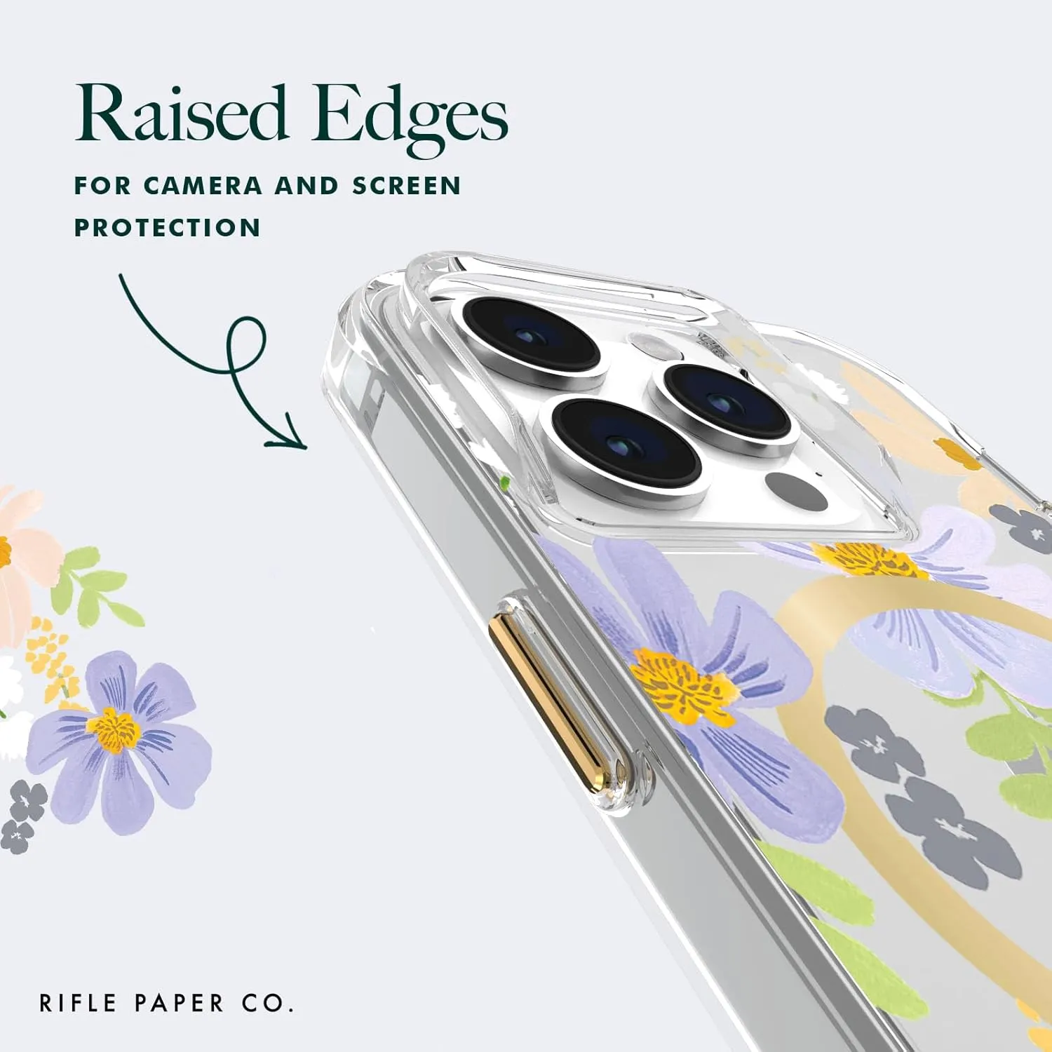 Rifle Paper Co. iPhone 15 Pro Case [Compatible with MagSafe] [12ft Drop Protection] Cute iPhone Case 6.1" with Floral Pattern, Anti-Scratch Tech, Shockproof Material, Slim Fit - Pastel Marguerite