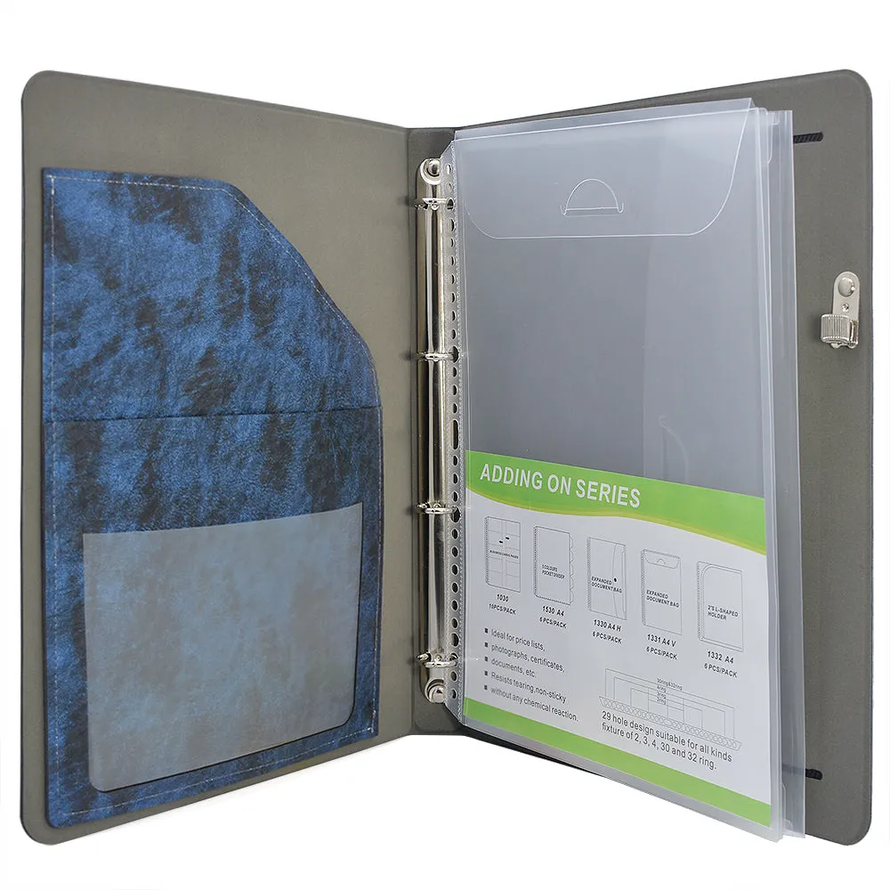 Ring Binder Padfolio with Expanded Document Bag, Organizer Business and Interview Portfolio with 4-Ring Binder