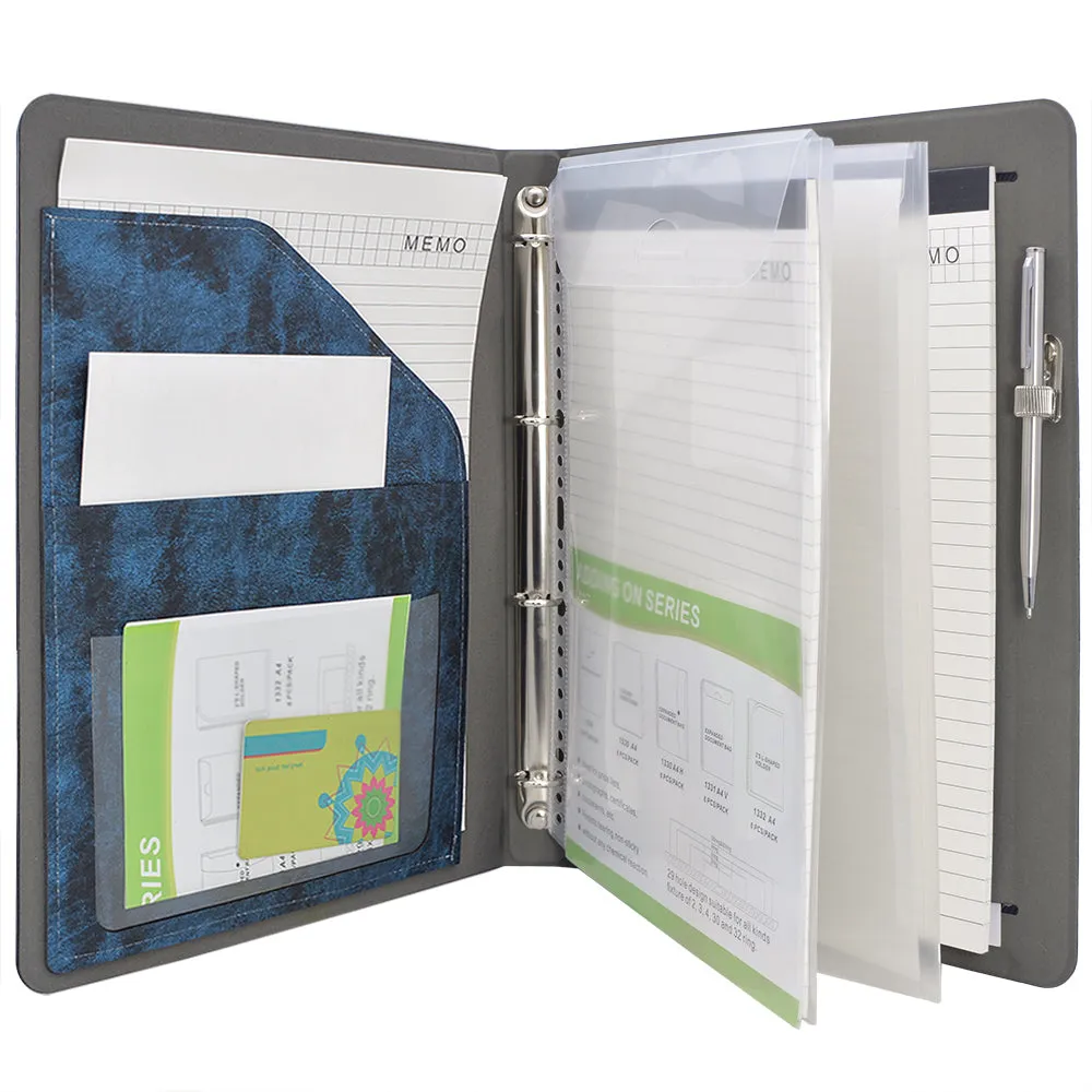 Ring Binder Padfolio with Expanded Document Bag, Organizer Business and Interview Portfolio with 4-Ring Binder
